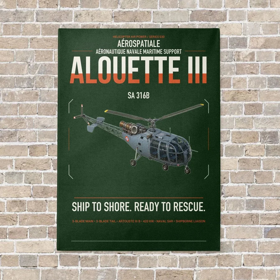 Aérospatiale SA 316B Alouette III vertical canvas print - no frame - dark green background