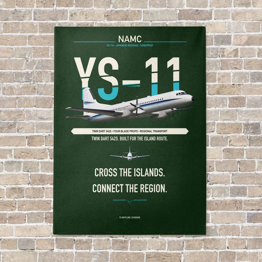 NAMC YS-11A vertical canvas print - no frame - dark green background