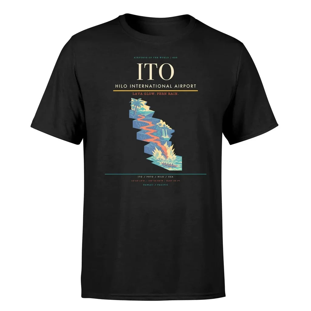 Hilo International Airport (ITO) T-Shirt single-side front print in Black | hilo-international-airport-ito-double-side-t-shirt
