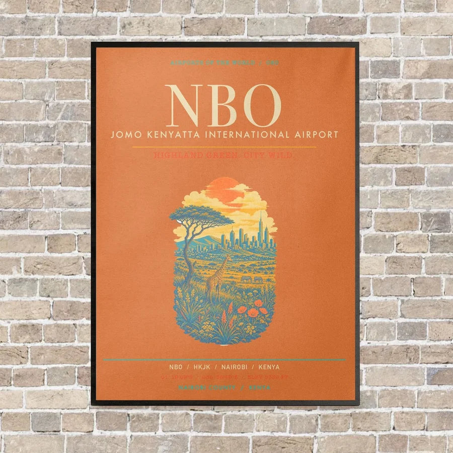 Jomo Kenyatta International Airport Nairobi NBO - Canvas Framed - Orange
