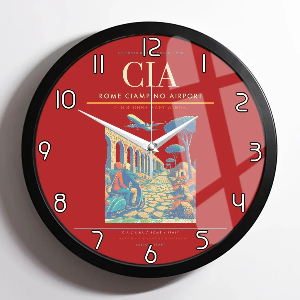 Rome Ciampino Airport CIA Wall-Clock Framed - Red