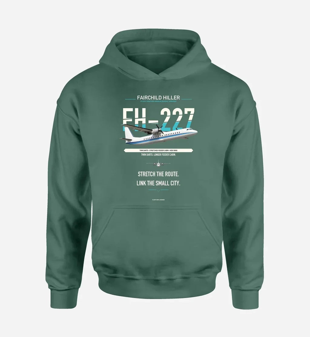 Fairchild Hiller FH-227B design on green hoodie single side