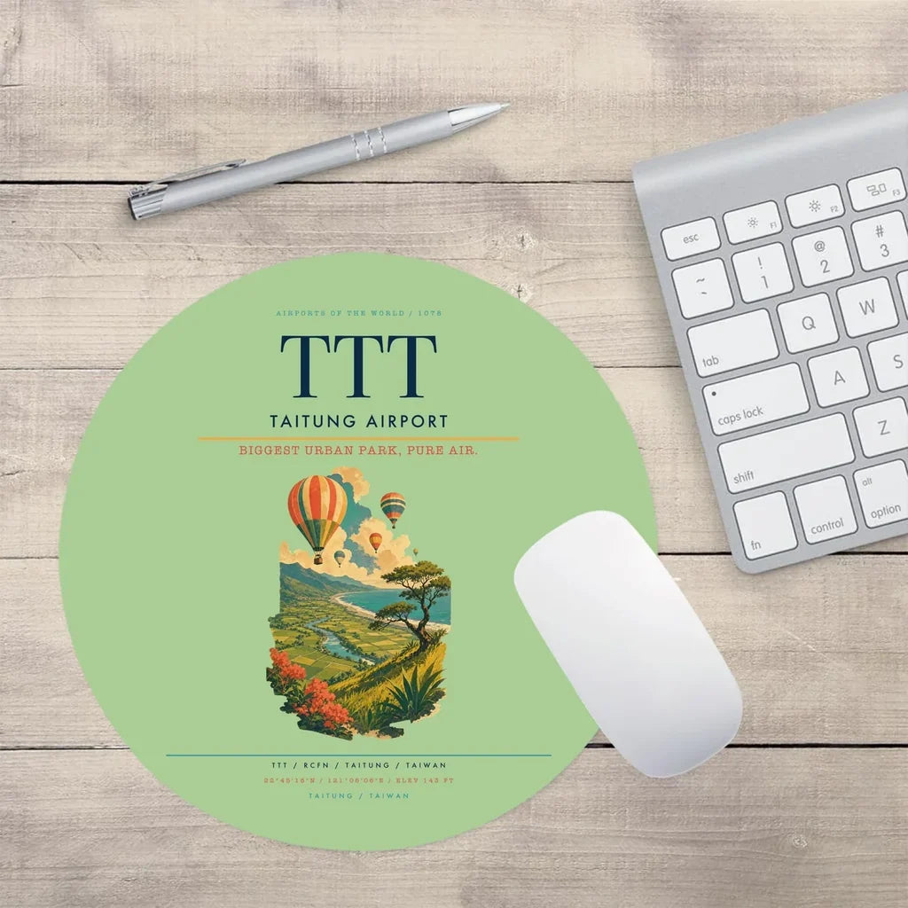 Taitung Airport (TTT) design on light green round mouse pad