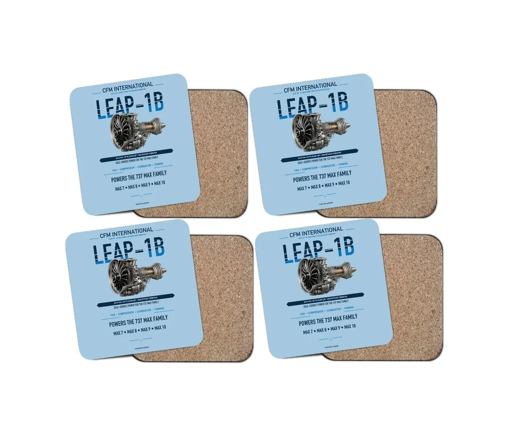 CFM LEAP-1B design on light blue 4 pieces set coaster