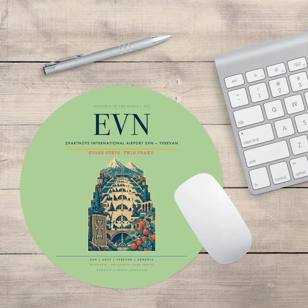 Zvartnots International Airport (EVN) design on light green round mouse pad