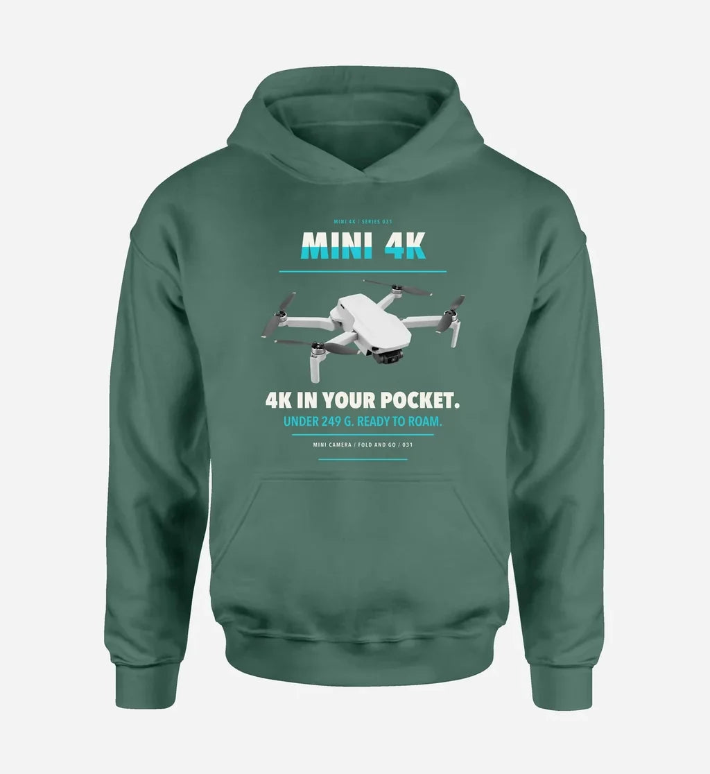 DJI Mini 4K design on green hoodie single side