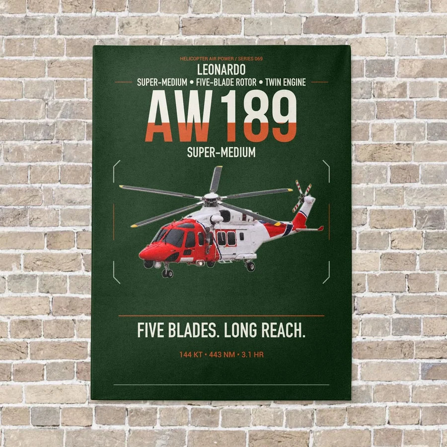 Leonardo AW189 vertical canvas print - no frame - dark green background