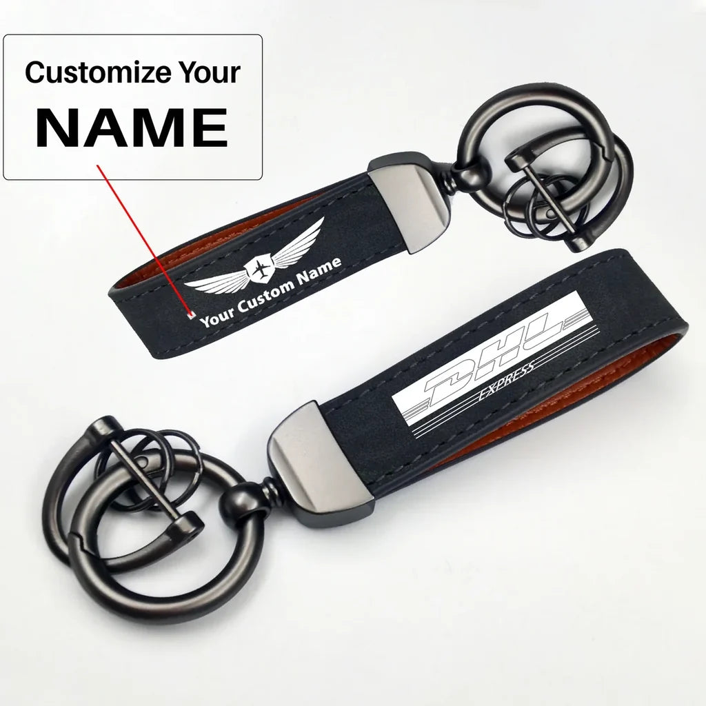 DHL Aviation Horseshoe Buckle key chain, Black + Name