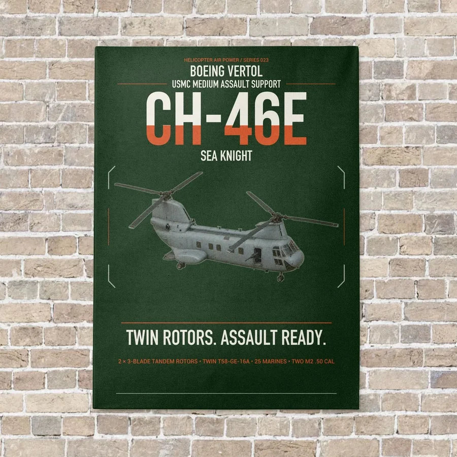Boeing Vertol CH-46E Sea Knight vertical canvas print - no frame - dark green background