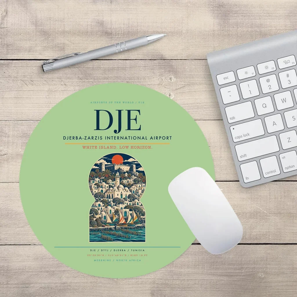 Djerba-Zarzis International Airport (DJE) design on light green round mouse pad