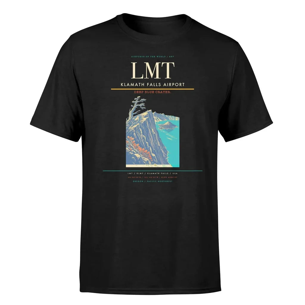 Klamath Falls Airport (LMT) T-Shirt single-side front print in Black | klamath-falls-airport-lmt-double-side-t-shirt