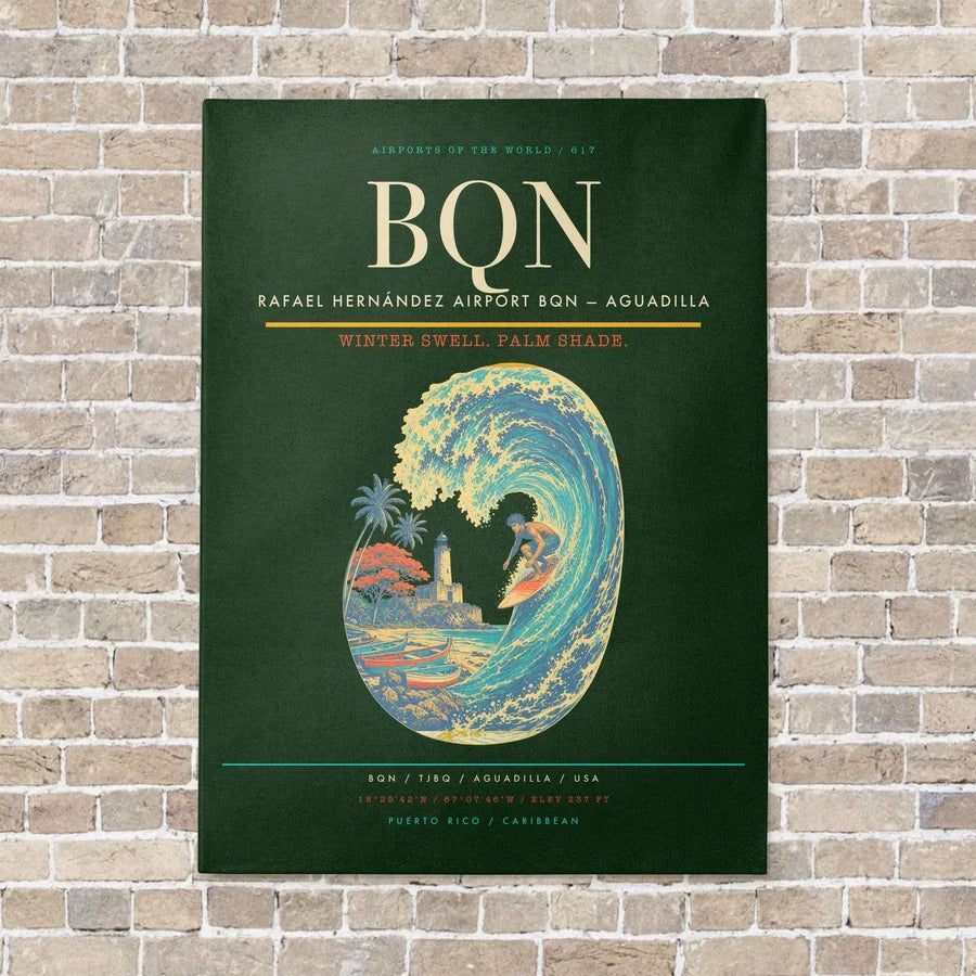 Rafael Hernández Airport BQN — Aguadilla vertical canvas print - no frame - dark green background