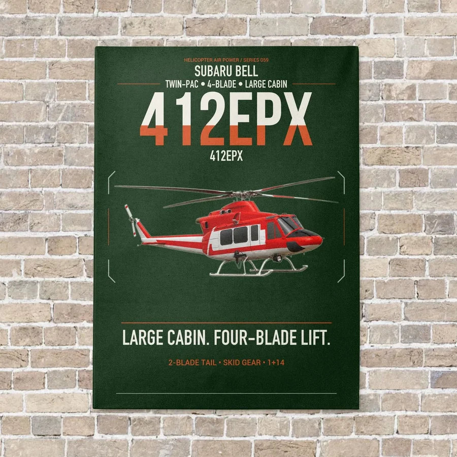 SUBARU Bell 412EPX vertical canvas print - no frame - dark green background