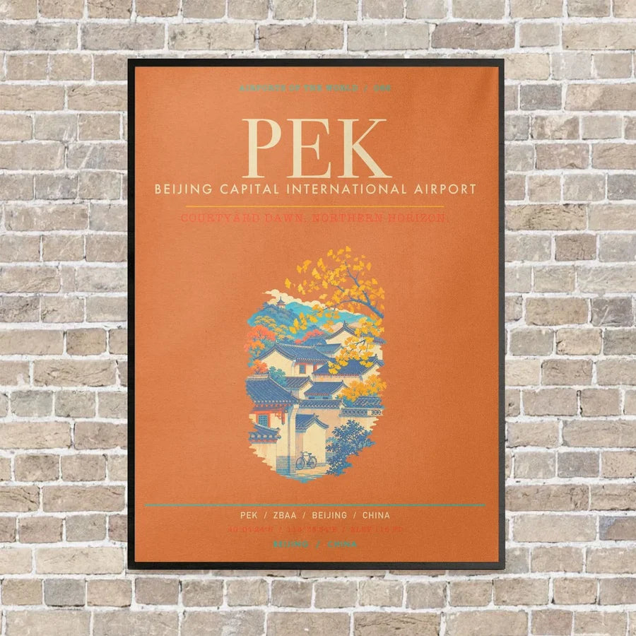 Beijing Capital International Airport PEK - Canvas Framed - Orange