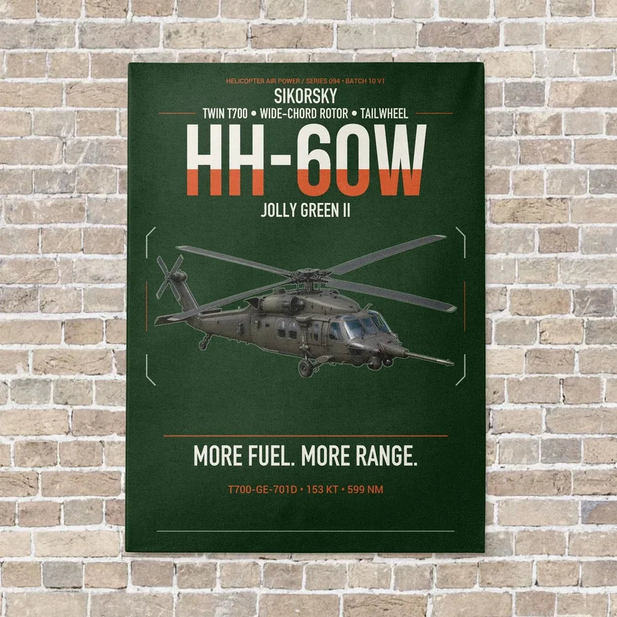 Sikorsky HH-60W Jolly Green II vertical canvas print - no frame - dark green background