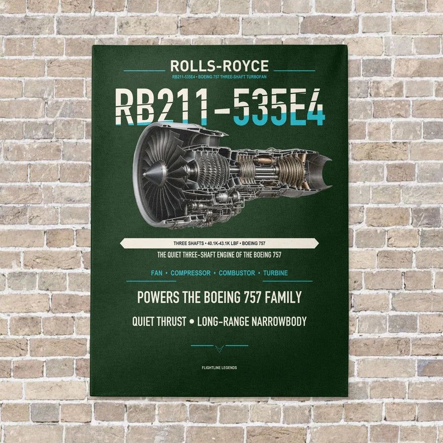 RB211-535E4 vertical canvas print - no frame - dark green background