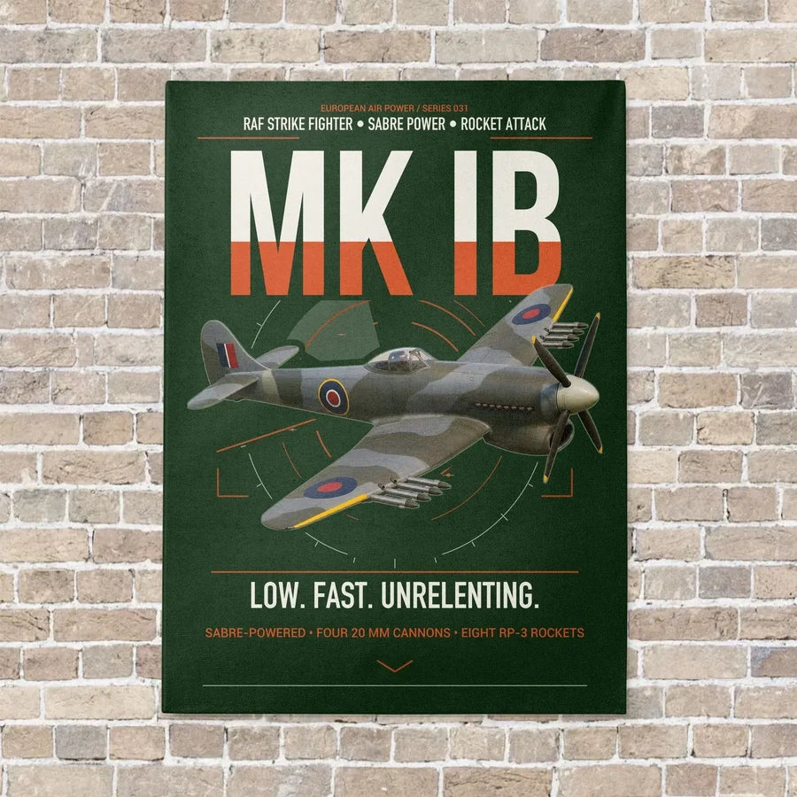Hawker Typhoon Mk IB vertical canvas print - no frame - dark green background