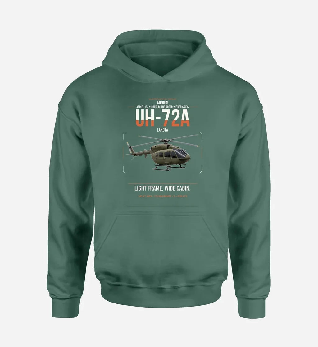 Airbus UH-72A Lakota design on green double-side hoodie, single-side print