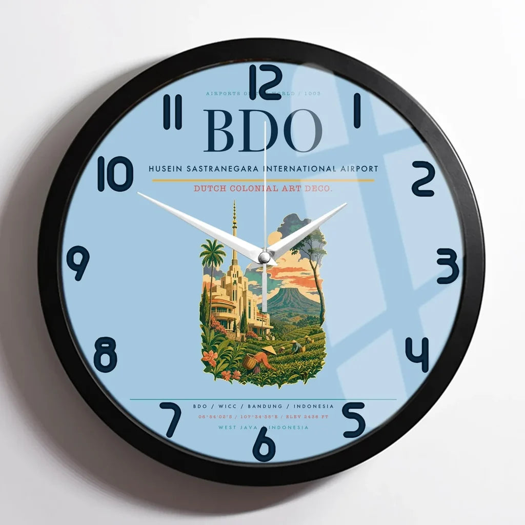 Husein Sastranegara International Airport (BDO) design on light blue framed wall clock