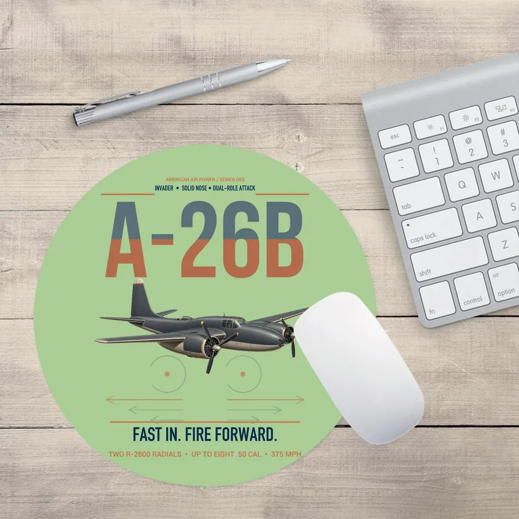 A-26B Invader design on light green round mouse pad