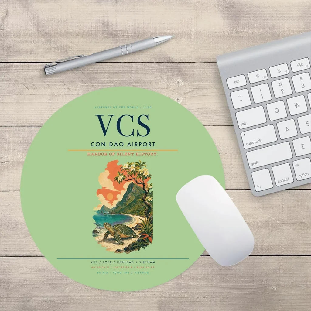Con Dao Airport (VCS) design on light green round mouse pad