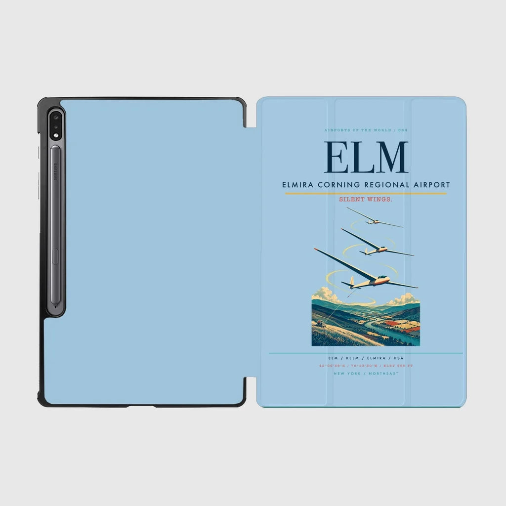 Elmira Corning Regional Airport (ELM) design on light blue samsung tablet tablet case