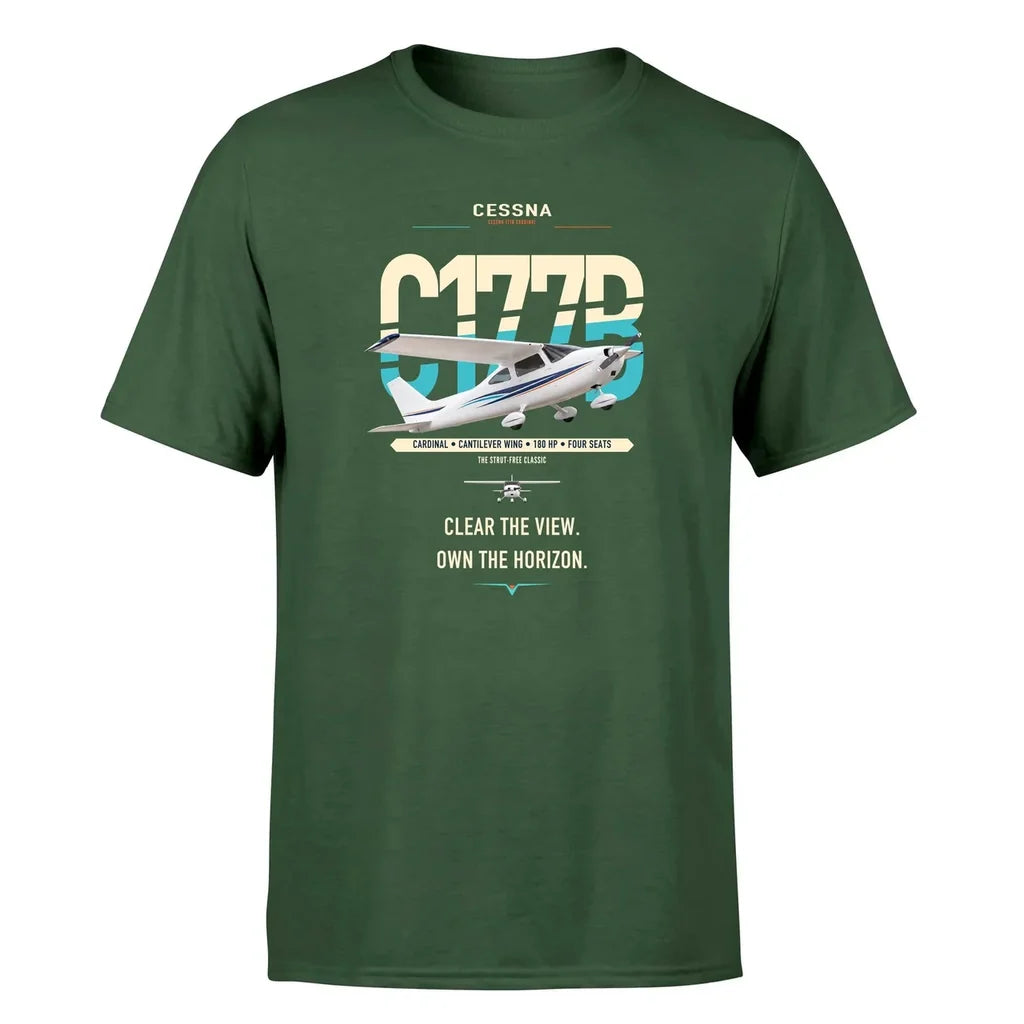 Cessna 177B Cardinal design on dark green t-shirt, single-side print