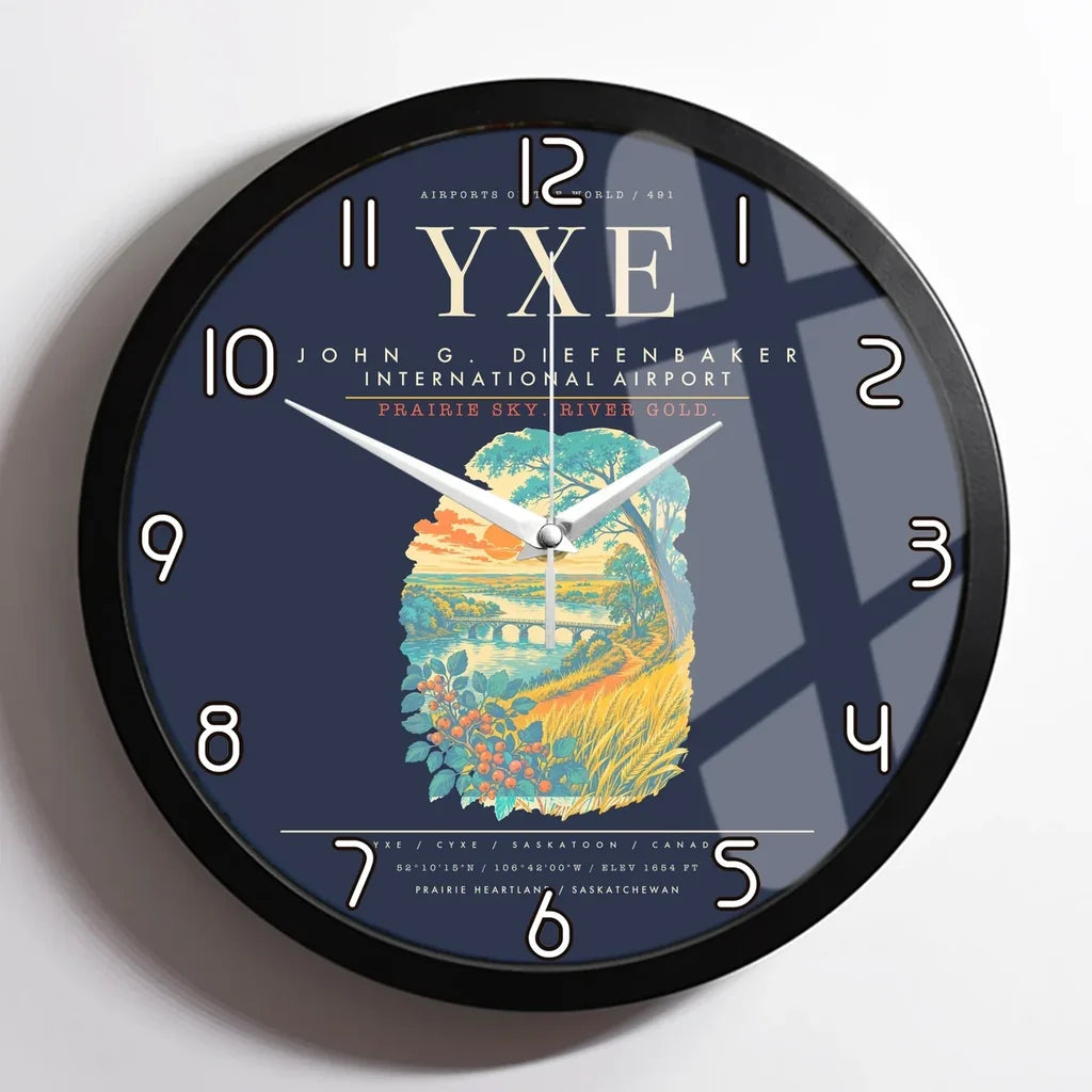 Saskatoon John G. Diefenbaker International Airport YXE Wall-Clock Framed - Navy Blue