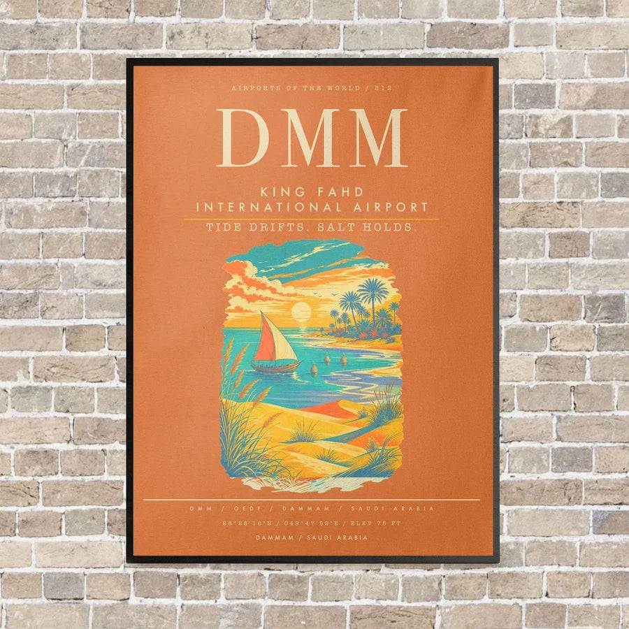King Fahd International Airport DMM - Canvas Framed - Orange