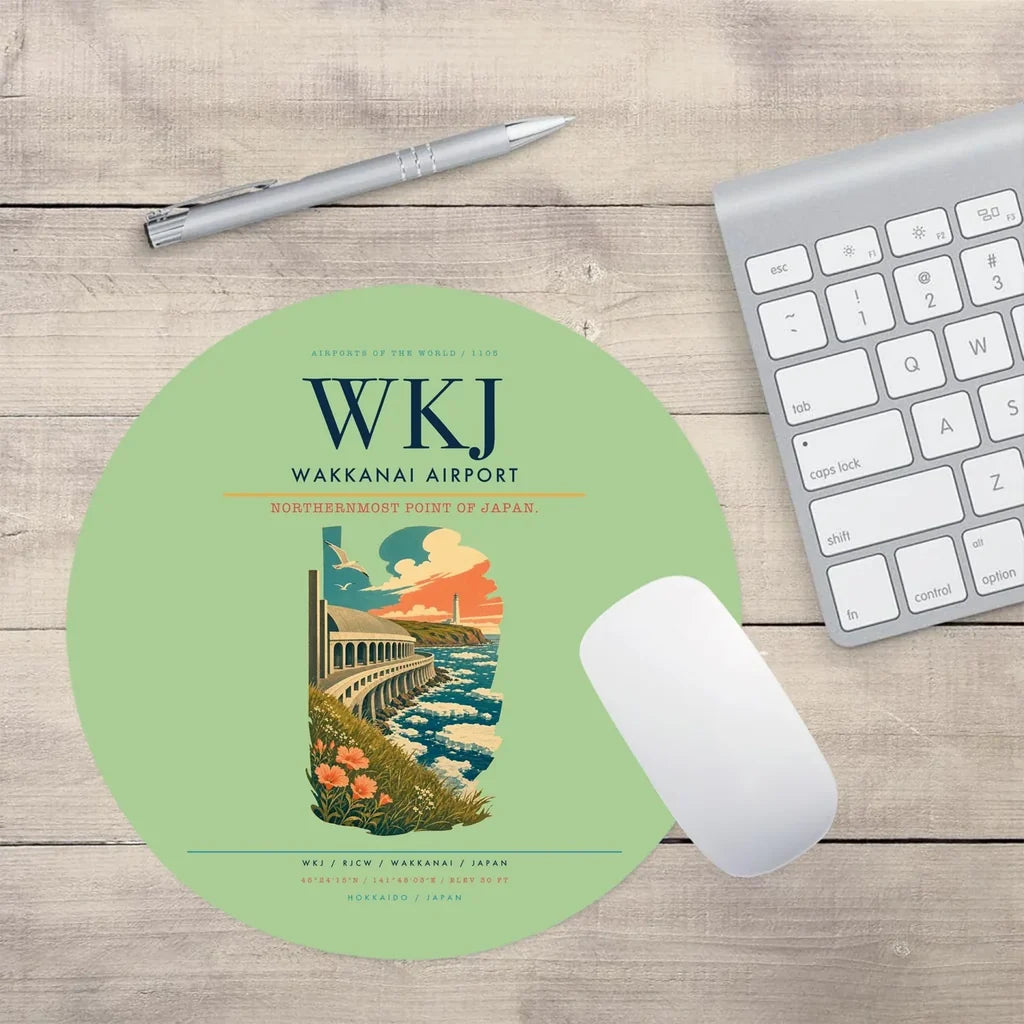 Wakkanai Airport (WKJ) design on light green round mouse pad