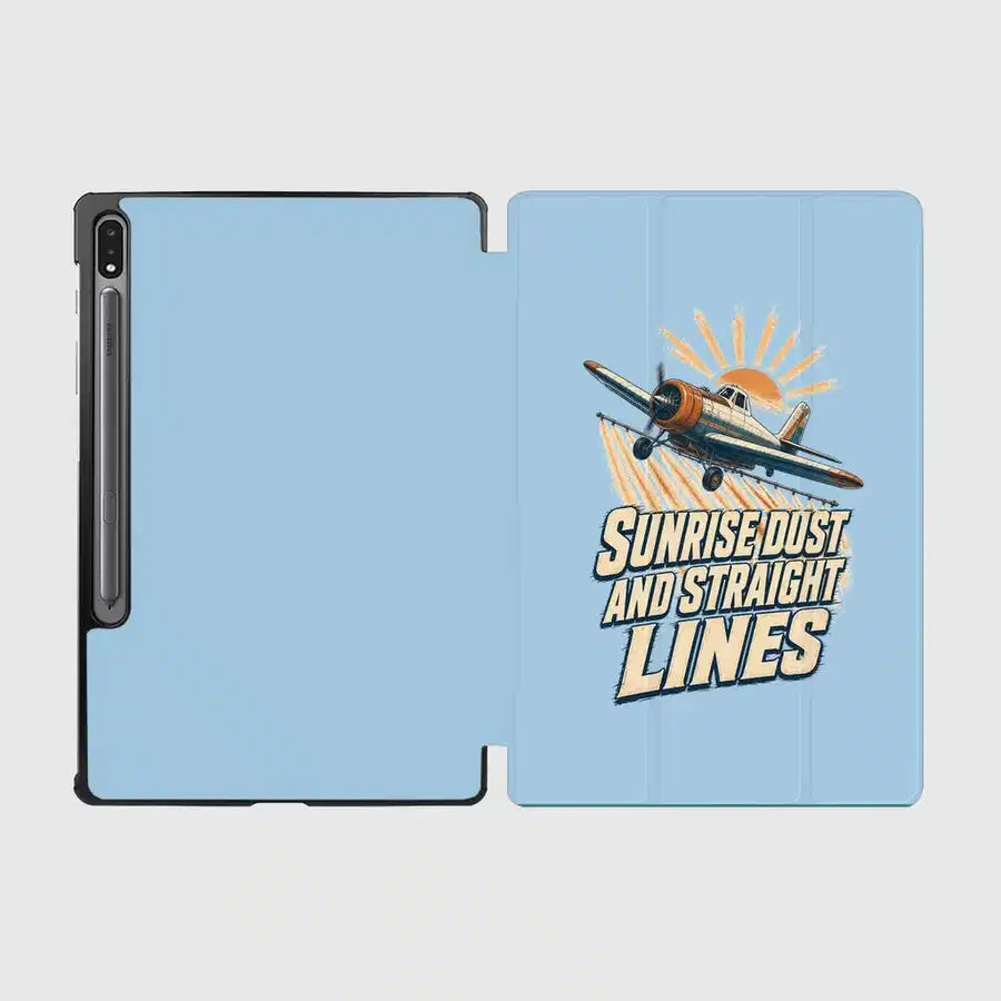 Sunrise Dust And Straight Lines design on light blue samsung tablet tablet case