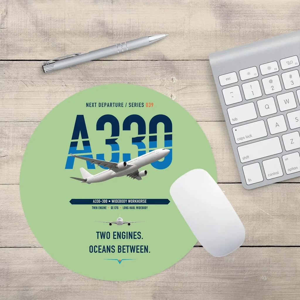 Airbus A330-300 design on light green round mouse pad