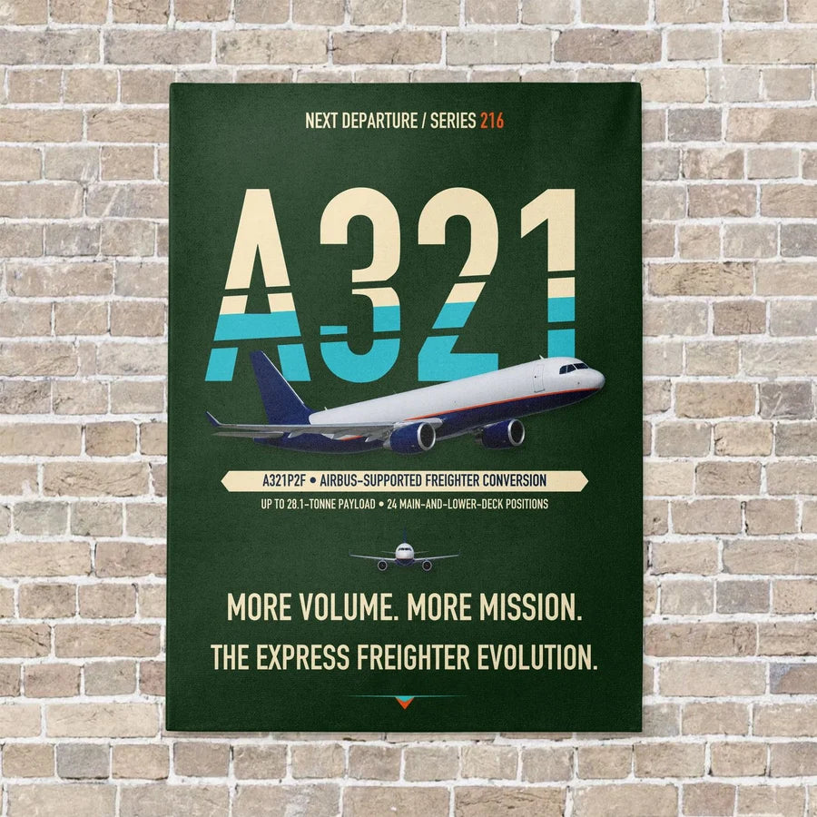 Airbus A321P2F vertical canvas print - no frame - dark green background