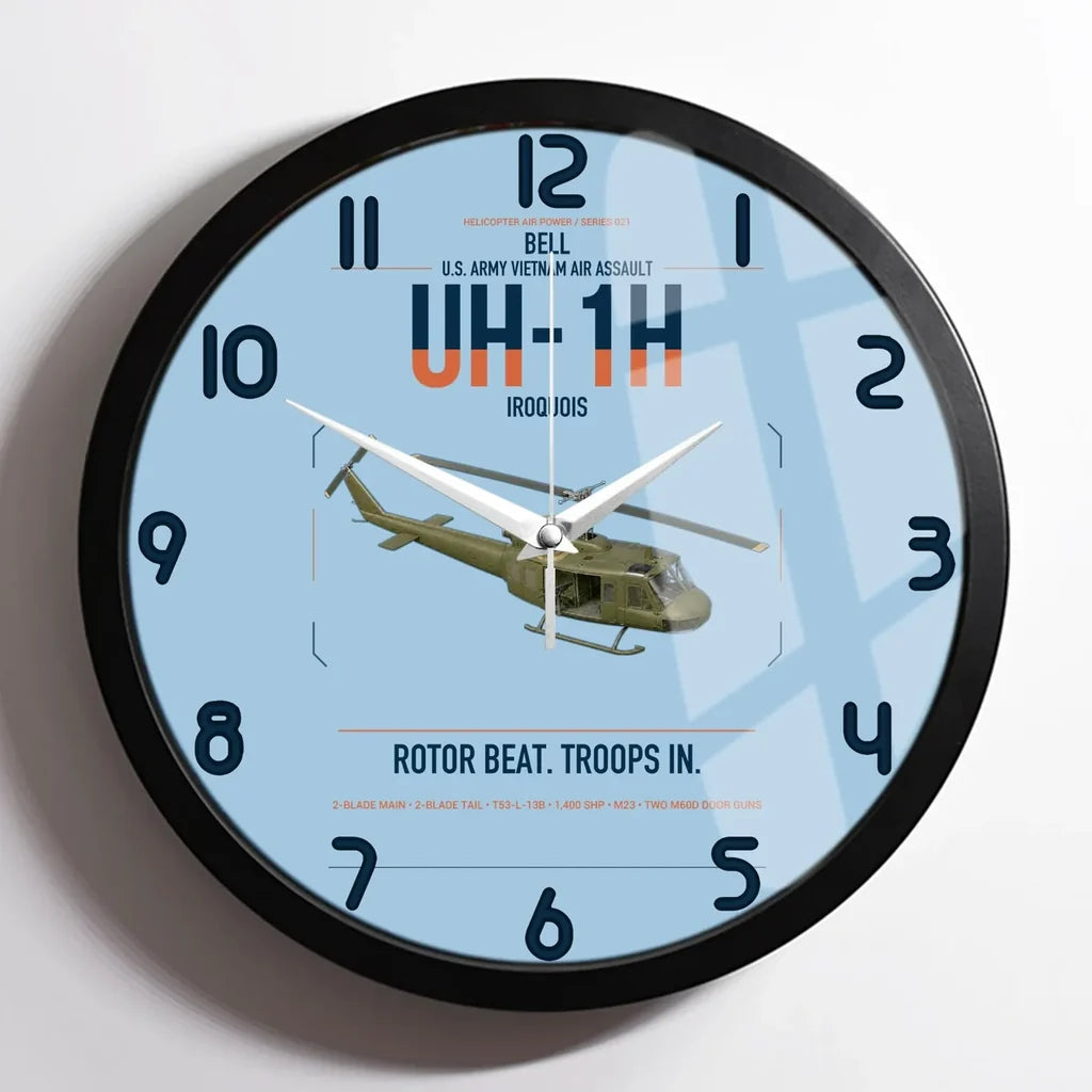 Bell UH-1H Iroquois design on light blue framed wall clock