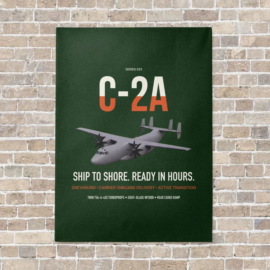 C-2A Greyhound vertical canvas print - no frame - dark green background