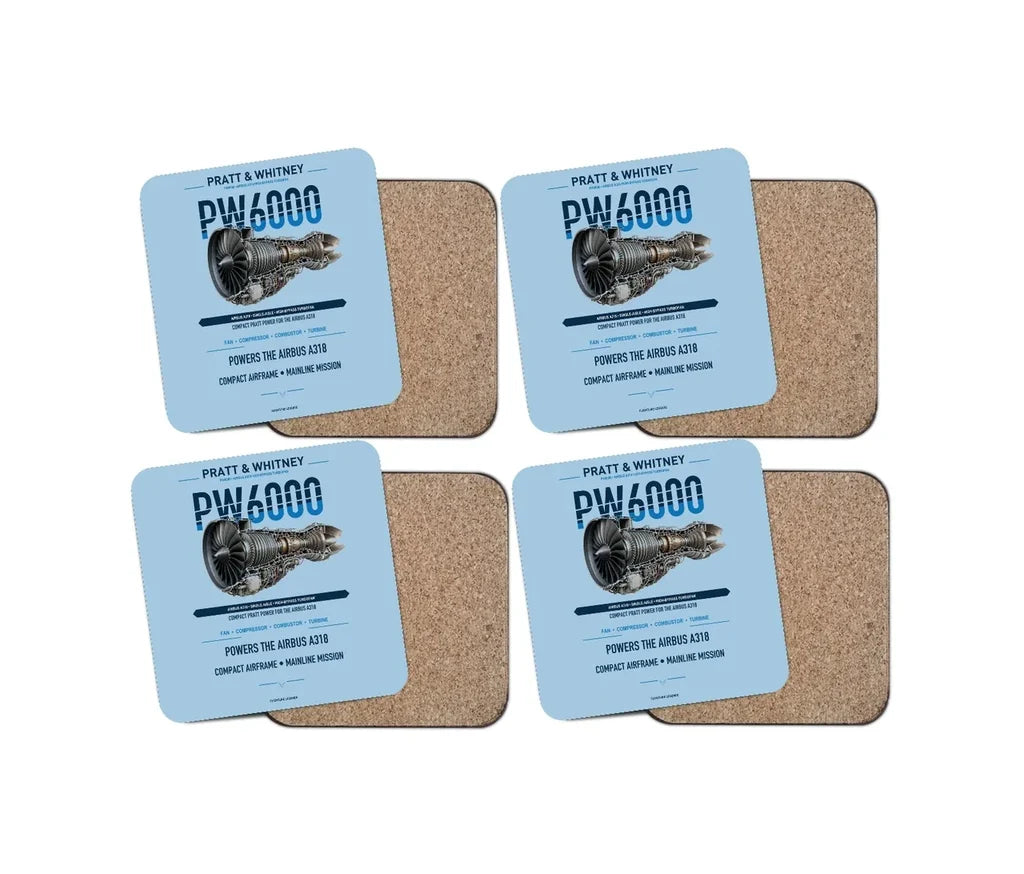 PW6000 design on light blue 4 pieces set coaster