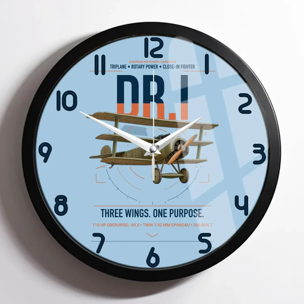 Fokker Dr.I design on light blue framed wall clock