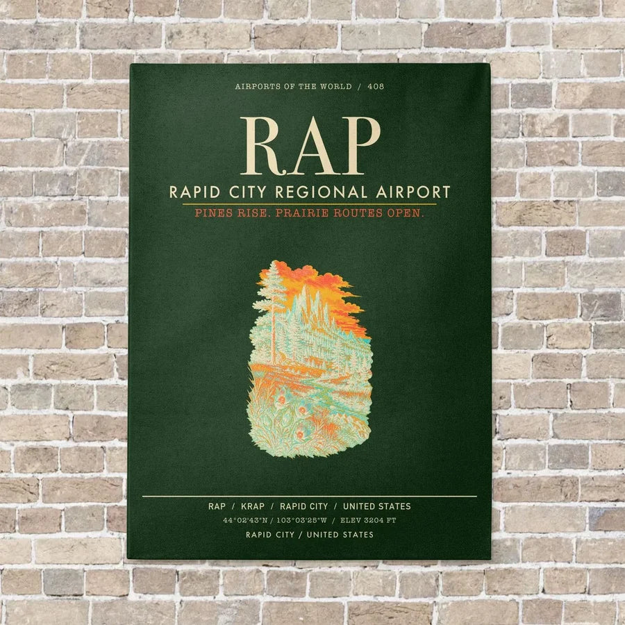 Rapid City Regional Airport RAP vertical canvas print - no frame - dark green background