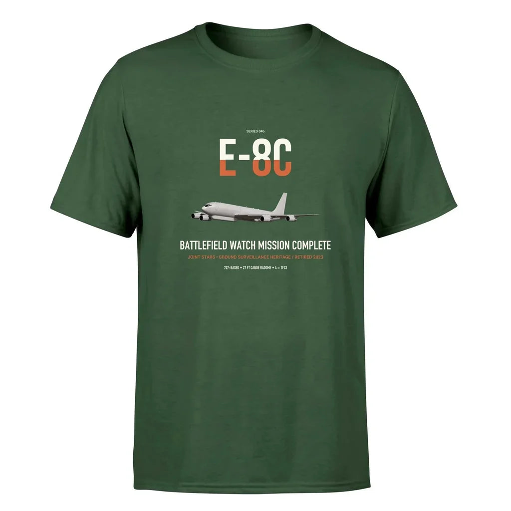 E-8C Joint STARS design on dark green double-side t-shirt, single-side print