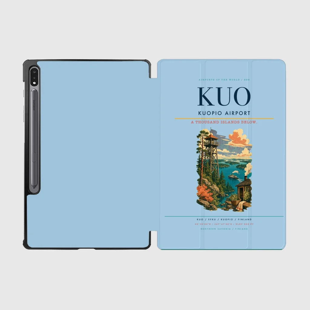 Kuopio Airport (KUO) design on light blue samsung tablet tablet case