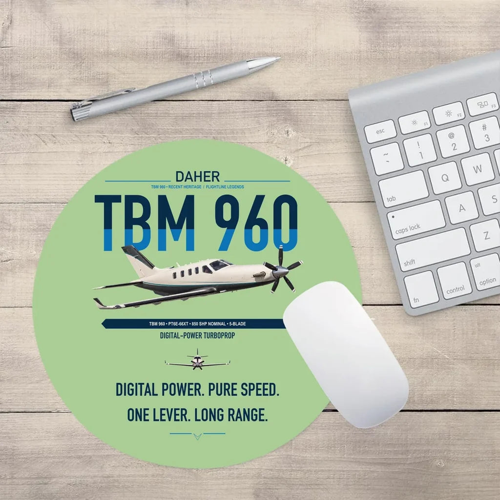 Daher TBM 960 design on light green round mouse pad