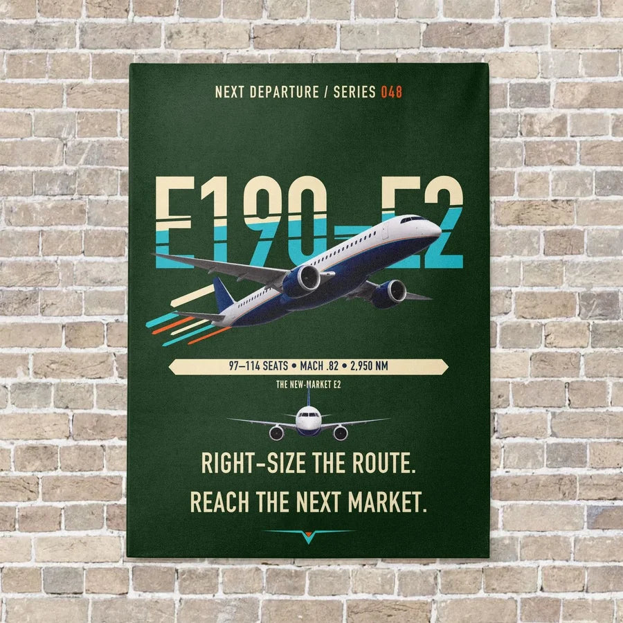 Embraer E190-E2 vertical canvas print - no frame - dark green background