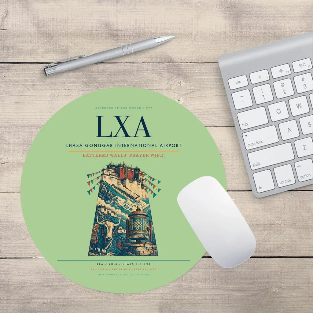 Lhasa Gonggar International Airport (LXA) design on light green round mouse pad