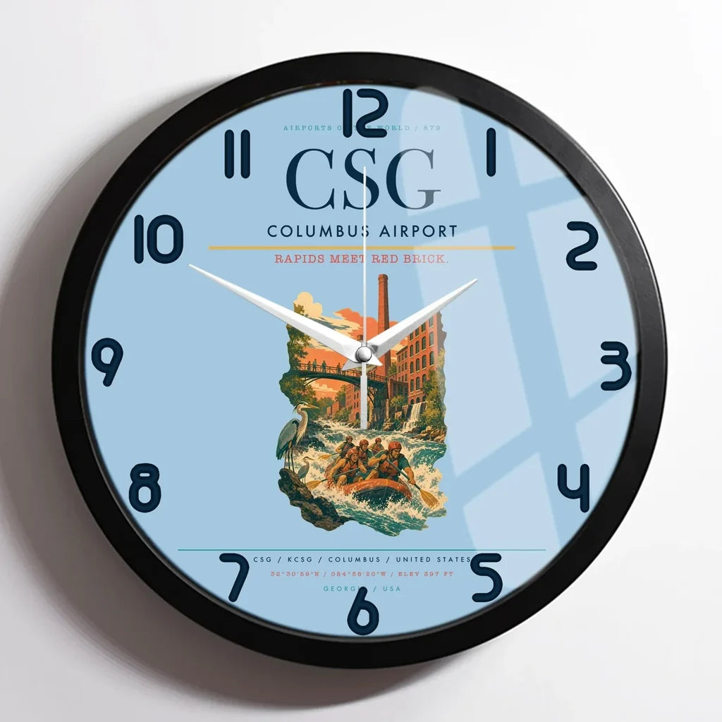Columbus Airport (CSG) design on light blue framed wall clock