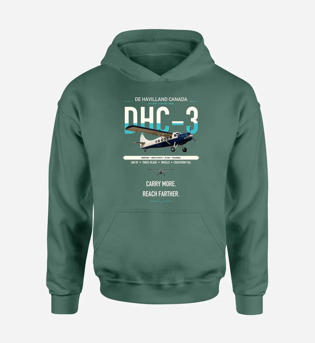 DHC-3 Otter design on green double-side hoodie, single-side print