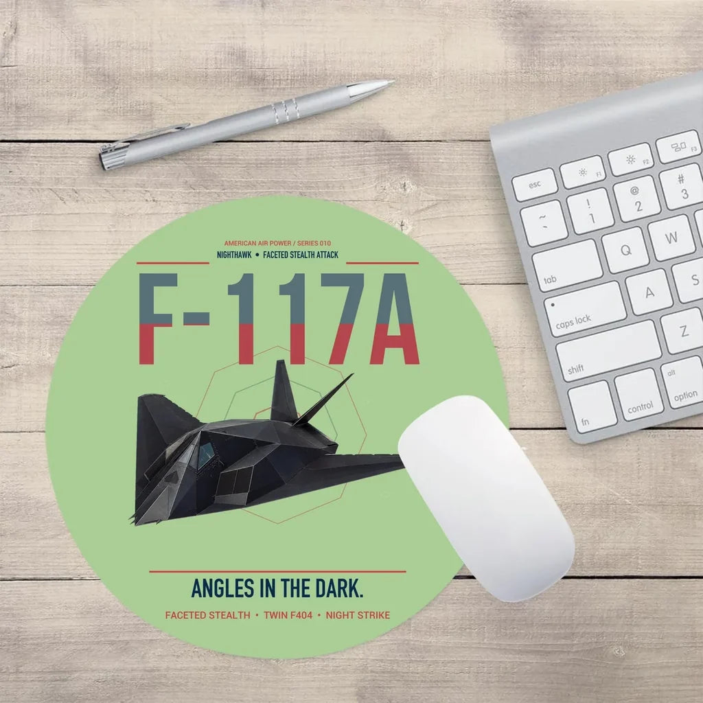 F-117A Nighthawk design on light green round mouse pad
