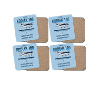 Thumbnail for Daher Kodiak 100 Series III design on light blue 4 pieces set coaster