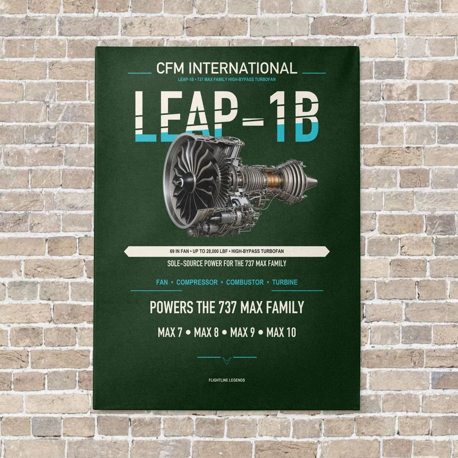 CFM LEAP-1B vertical canvas print - no frame - dark green background