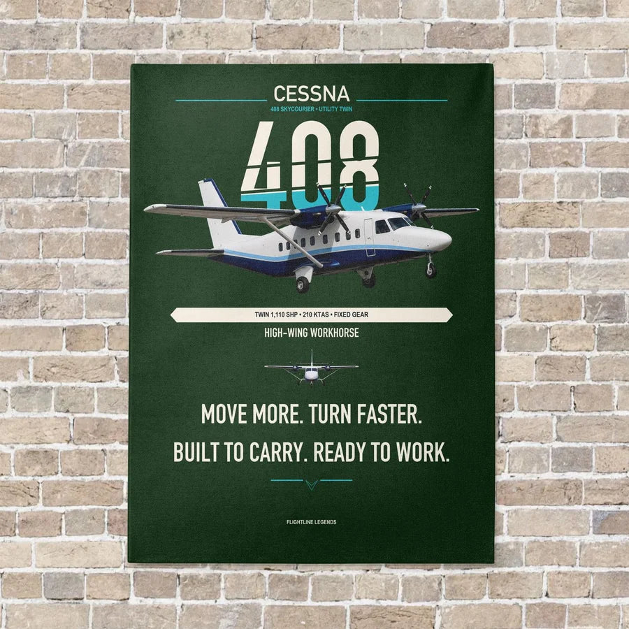 Cessna 408 SkyCourier vertical canvas print - no frame - dark green background