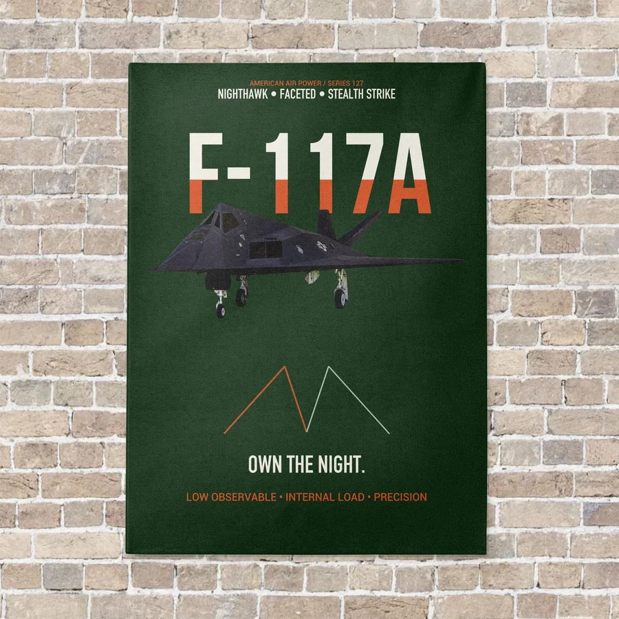 F-117A Nighthawk Own The Night vertical canvas print - no frame - dark green background